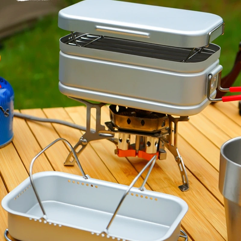 

Ланч-бокс из алюминиевого сплава, коробка для пикника из нержавеющей стали, ведро для ужина на открытом воздухе, путешествия, кемпинг, еда, хранение груди, посуда