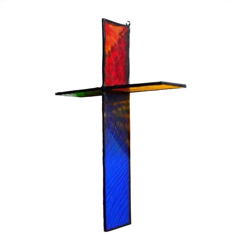 Handmade Glass Cross Wall Hanging Ornament,Decorative 3D Suncatcher,Meaningful Souvenir Gift for Living Room & Dining Room Decor