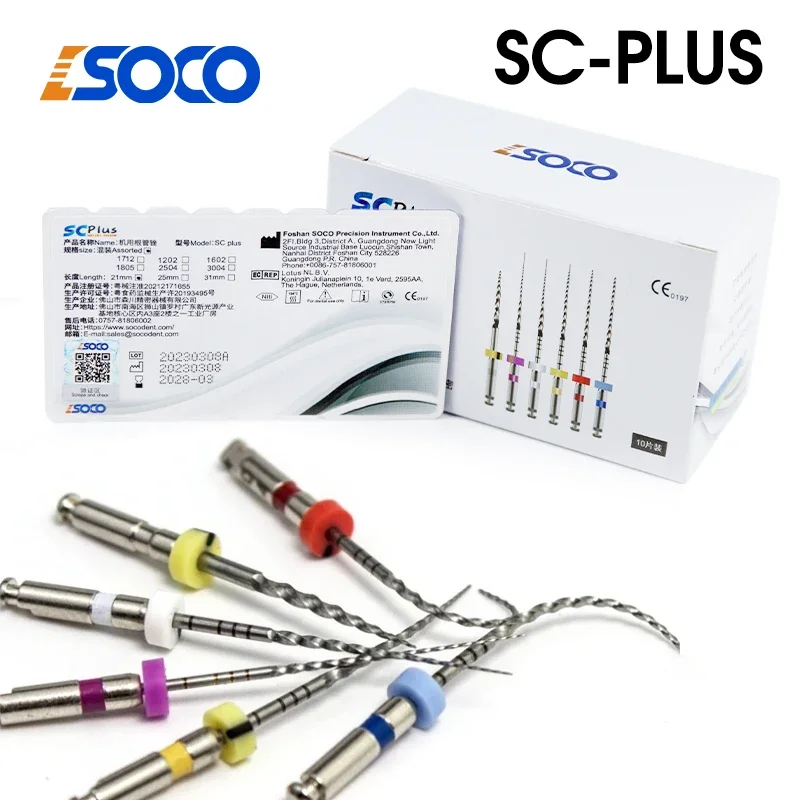 SOCO PLUS 6Pcs/Box Root Canal File Activated Rotary Dentist Tools Endodontic Material, Nickel-Titanium, Heat Treatment Process