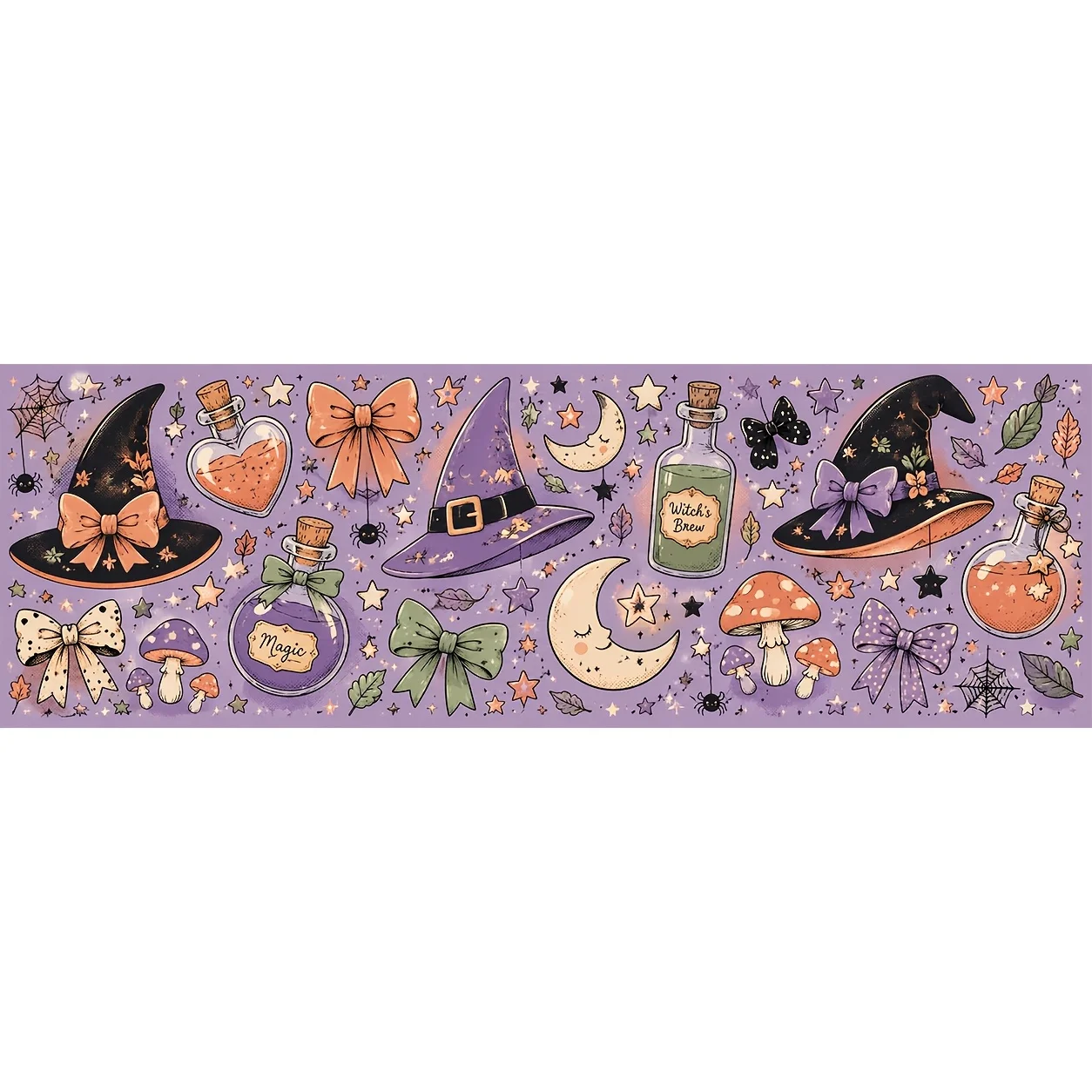 1 piece of 2D flat banner - table flag and table skirt, cute witch-themed Halloween table skirt, including witch hatzyc