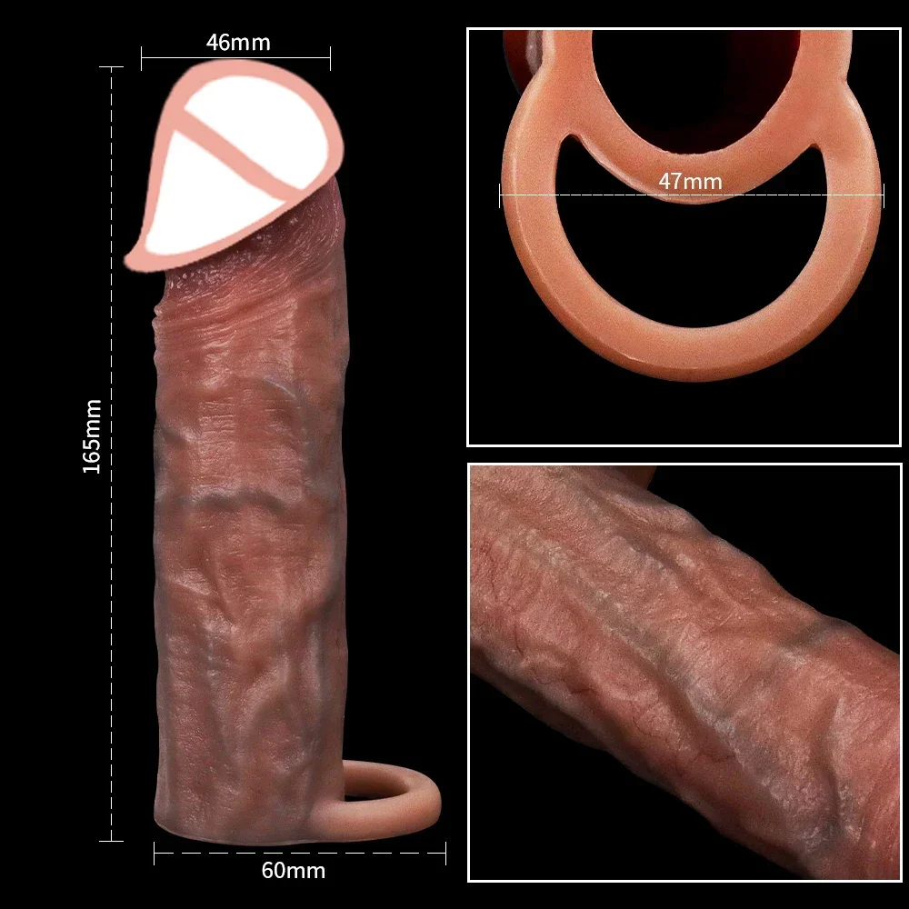 Realistic Penis Sheath Reusable Silicone Condom Cock Extension Sex Toys Artificial Dick Enlargement Extender Men Penis Sleeve