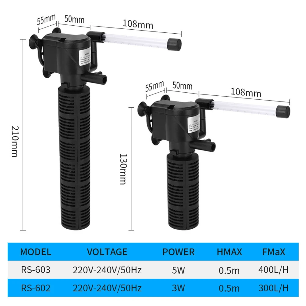 3 in 1 Silent Aeration Water Purifier Internal Pump Submersible Aquarium Filter Oxygen Submersible Water Purifier Accessories