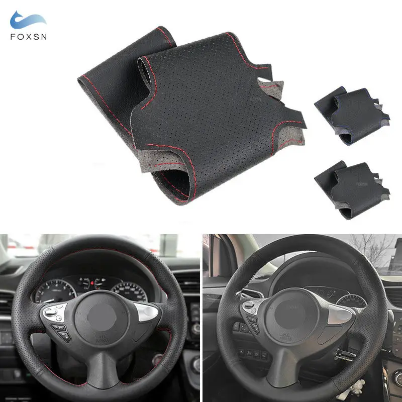 

Perforated Leather Steering Wheel Cover Black For Nissan Maxima 2009-2014 Sentra SV 2017-2019 Juke 2011-2017 370Z 2011-2020