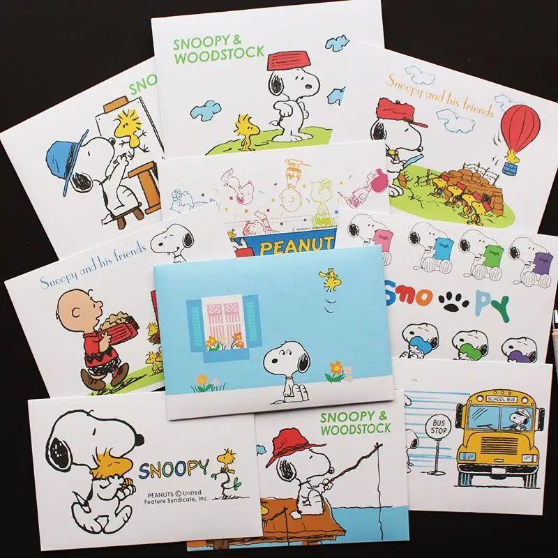 New Kawaii Miniso Snoopy Anime Cartoon Envelope Letterhead Set Fresh Cute Letterhead Writing Paper Holiday Greeting Cards Gift