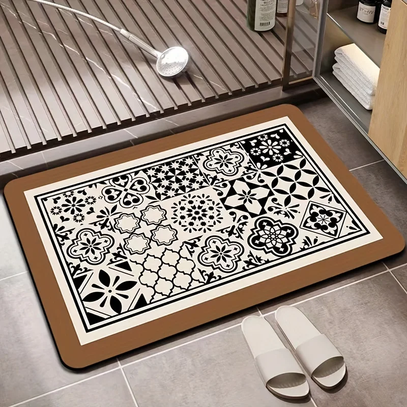 Vintage Diatom Mud Rug Super Absorbent Floor Mat Bath Mat for Bathroom Non Slip Fast Drying Carpet Shower Tub Outdoor Doormat