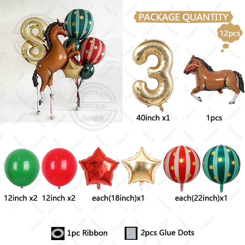 12pc Giant Race Horse Striped Star Balloons with 1-9 Cream Number Balloon for Cowboy Animal Theme Birthday Farm Party Decoration image 6