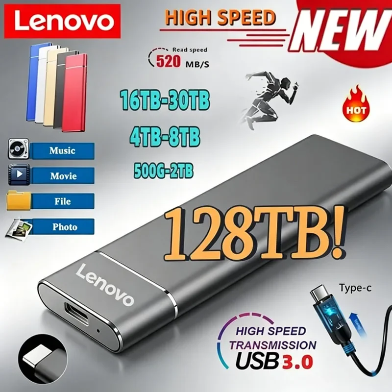 

Портативный SSD-накопитель Lenovo Mini 256 ТБ, 1 ТБ, 2 ТБ, высокоскоростной оригинальный SSD, внешний жесткий диск USB 3.0 для компьютера и ноутбука