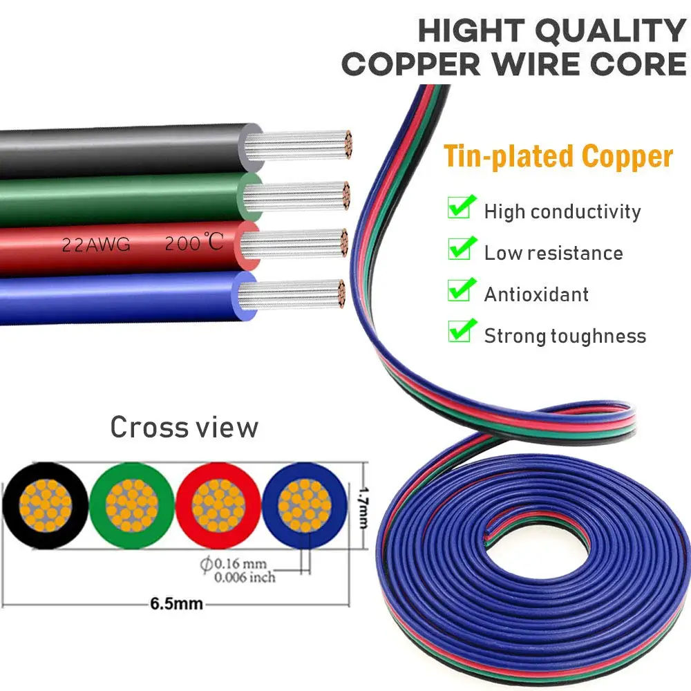 DC 12V RGB Extension Power Cable 5m 10m 20m 50m 100m Connector Wire 4Pin Tinned Copper LED Connect Cord For 2835 5050 LED Light - Image 2