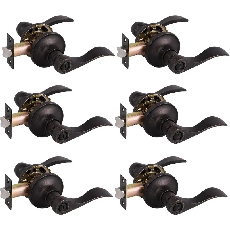 6 Pack Oil Rubbed Bronze Privacy Door Levers for Bathroom Bedroom, Keyless Door Locksets Knobs, Interior Door Handles