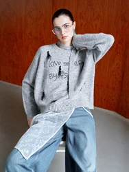 FSLE【Premium Series】Ostrich Hair Nail Bead Embroidered Knitted Women's 2025 Spring Autumn New Pullovers Party Chic Sweaters