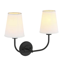 phansthy Vintage Double Sconce Antique 2-Lights with Flared Funnel Linen Beige Fabric Shade