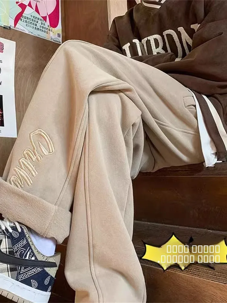 

Мужские повседневные брюки из овечьего вельвета с флисовой подкладкой, утепленные, с вышивкой, зимние хлопковые брюки, молодежные спортивные брюки прямого кроя