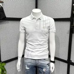 T-shirt Summer Short-sleeved Polo Shirt Men's Printed Trendy Brand Slim and Versatile Embroidered Casual Lapel Half-sleeved Top