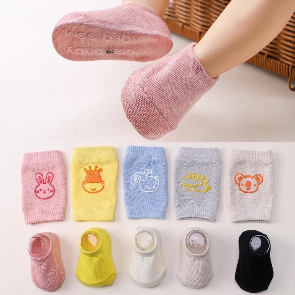 Conjunto de Calcetines antideslizantes para bebé, Protector de rodilla para niña y niño, calcetín de seguridad para gatear, Color sólido, Verano