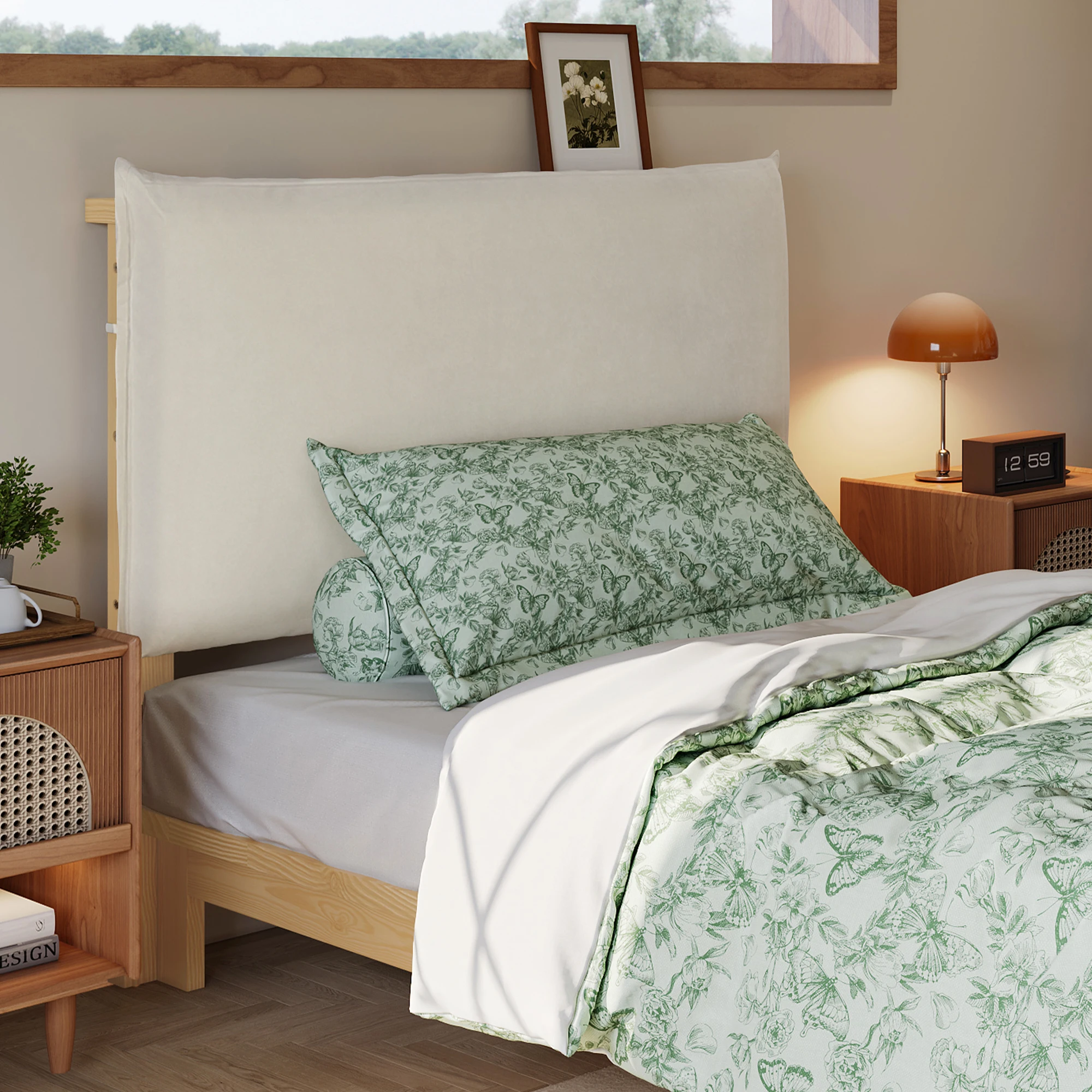 PINGGO Samtbezogenes Einzelbett für Kinder, weiche Rückenlehne, stabiler Rahmen, 90 x 200 cm, Bettgestell aus Kiefernholz, Schaumstoff und Sperrholz, ohne Matratze – Detail 2