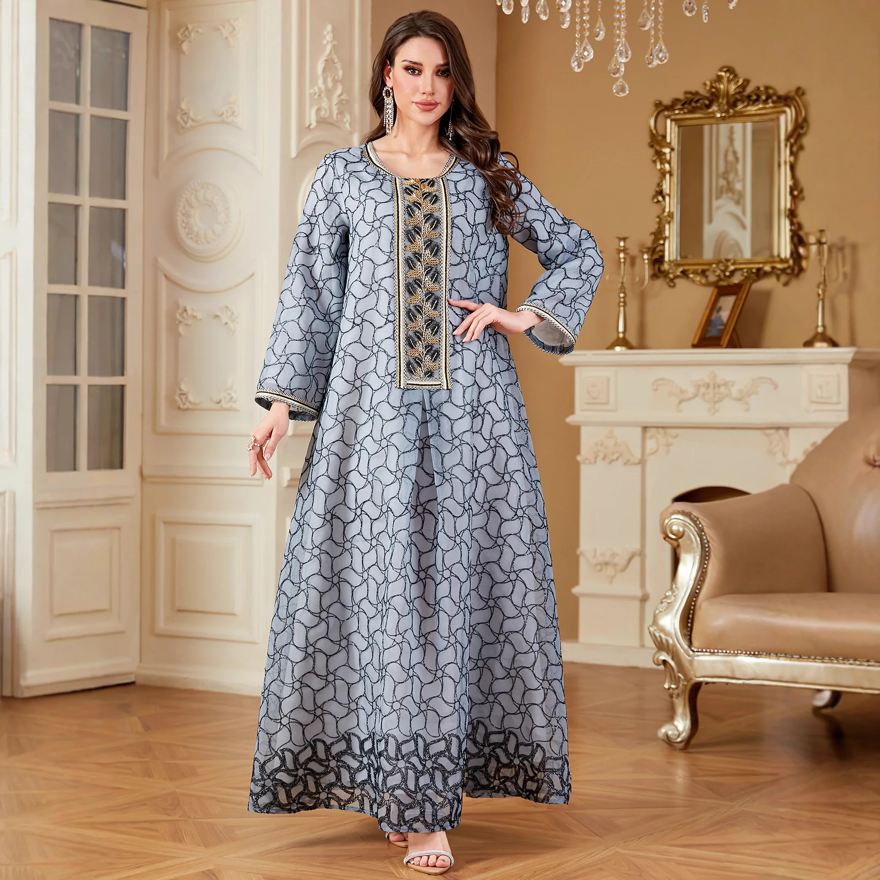 イード・アバヤ 女性用パーティードレス 刺繍入りジャラビーヤ ムスリム ドバイ ロングドレス ラマダン モロッコ 礼拝用カフタン ローブ アバヤ 2026