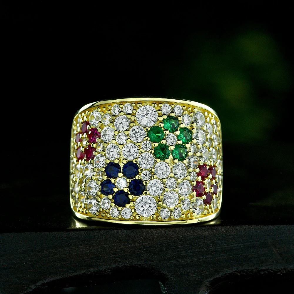 Vinregem Sparkling Sapphire Ruby Emerald High Carbon Diamond Gemstone 18K Gold Plated 925 Sterling Silver Rings Fine Jewelry