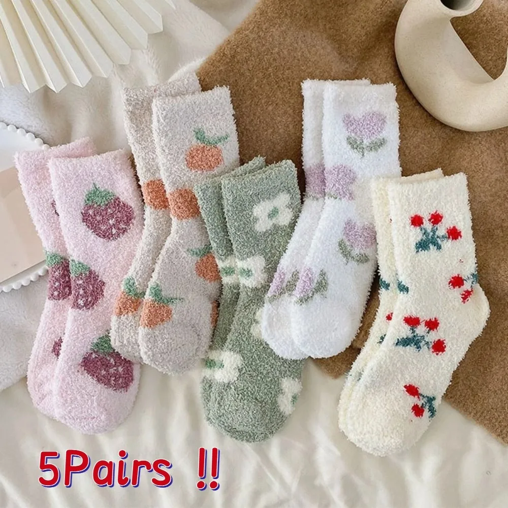 

Soft Thickened Coral Fleece Socks Flower Strawberry Sleeping Floor Plush Socks Winter Hosiery Warm Socks Women Winter