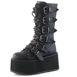 New Platform Boots Euro-American Style Studded Wedge Mid-calf Women's Boots Punk K Spice Knight Boots Woman Designer Shoes
