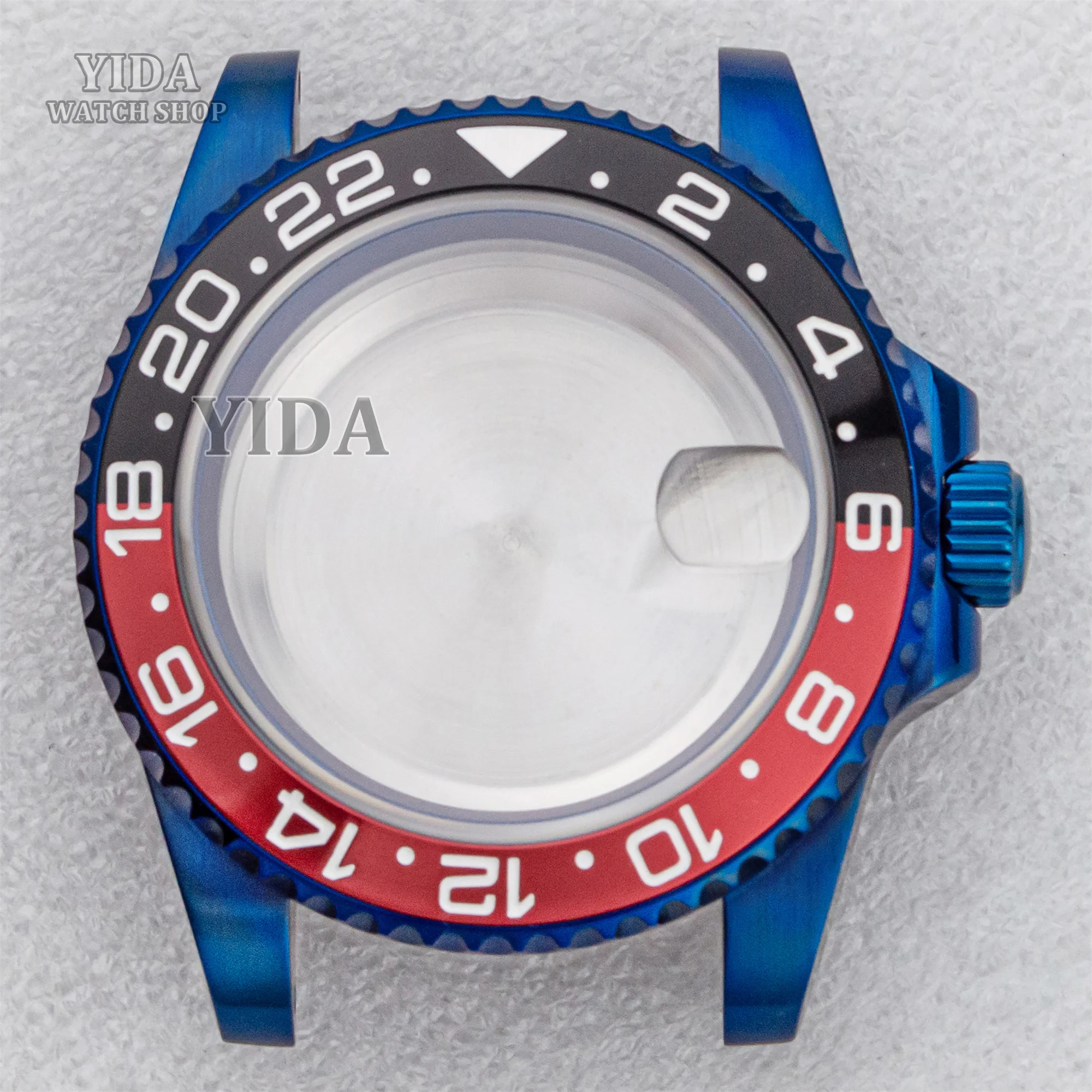 40mm Watch Case PVD Blue Stainless Steel Ceramic Bezel Waterproof Sapphire Glass for SUB GMT NH34/35/36 Movement  Watch Parts