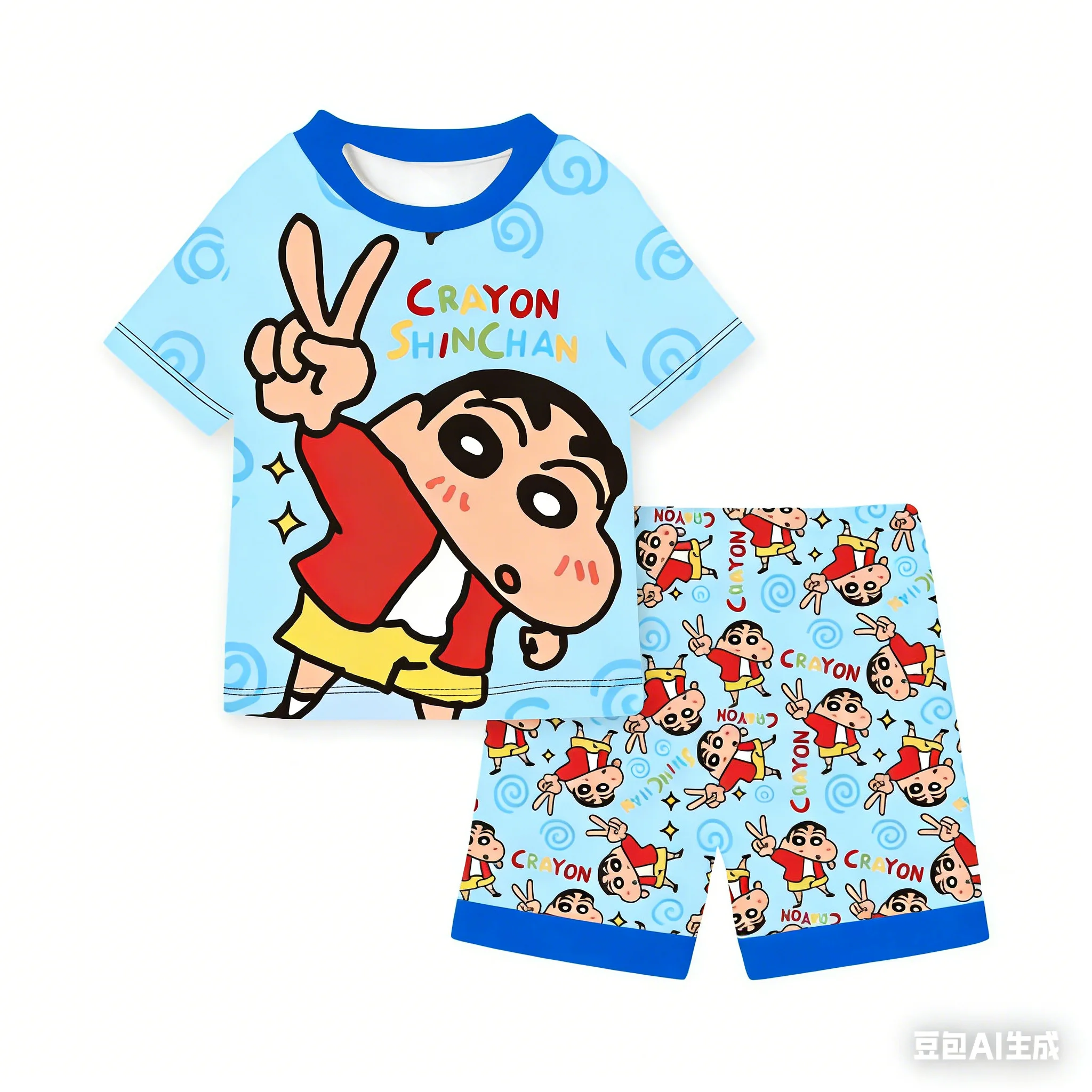 Latest Adult and Children's Loungewear, in An Instagram Style, Geometric Crayon Shin-chan Pajamas,3D Printed Set.T-shirt, Shorts