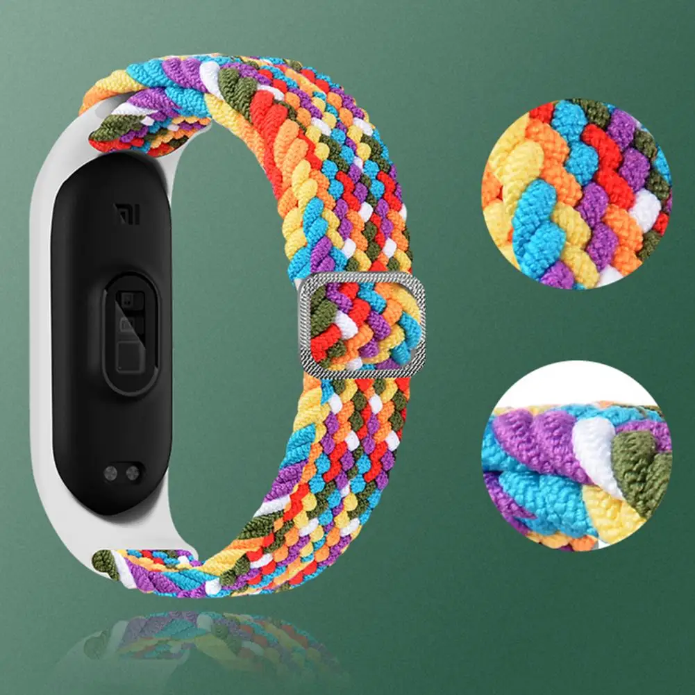 Fivela elástica ajustável para xiaomi mi band 5 6 7, pulseira elástica trançada ajustável, pulseira de substituição