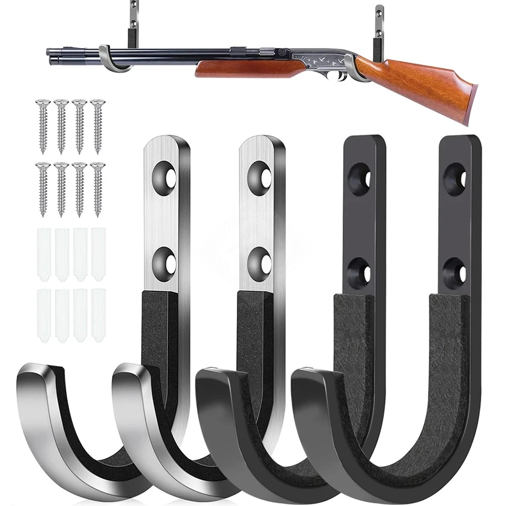 Horizontal Gun Rack Wall Mount J-hook Rifle Shotgun Archery Bow Hangers Hooks Soft Padding Hunting Accessories Caza Gun Hook