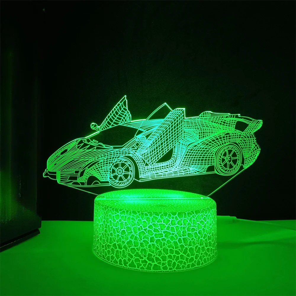 Race Car Night Light for Boys LED 3D Illusion Lamp 16 Colors Remote Bedroom Decoration Bedside Lamp Christmas Birthday Gift Kids