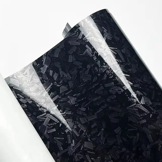Ultra-Glänzende PET Schwarze Geschmiedete Carbonfolie mit Luftkanälen, Selbstklebende DIY-Aufkleber für Auto, Motorrad und Möbel