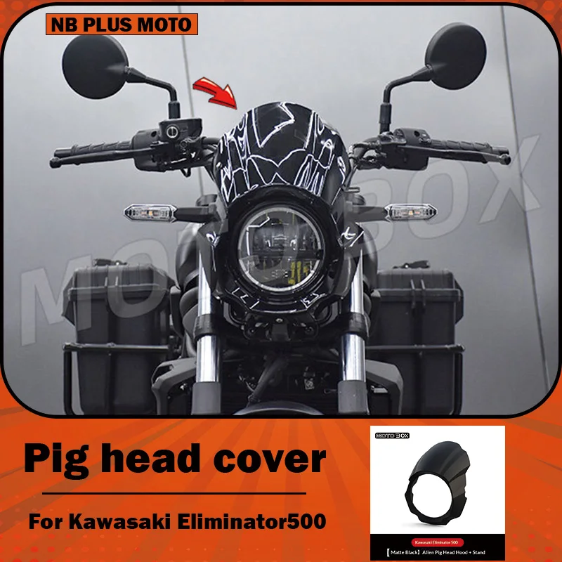 【Premium】For Kawasaki Eliminator 500 Modified Abnormal Pig Head Cover – Original Headlight Decorative Cover and Front Windshield