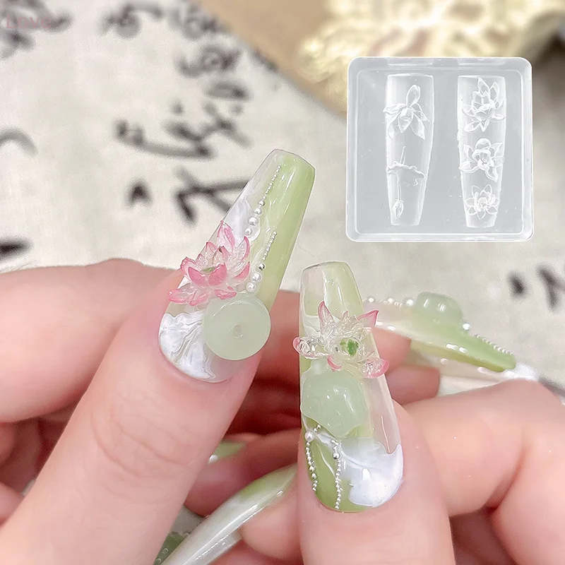[L & P] 1pc Lotus 3d Silicone moule Lotus Nail Art décorations ongles bricolage conception Silicone ongles moule ongles accessoires