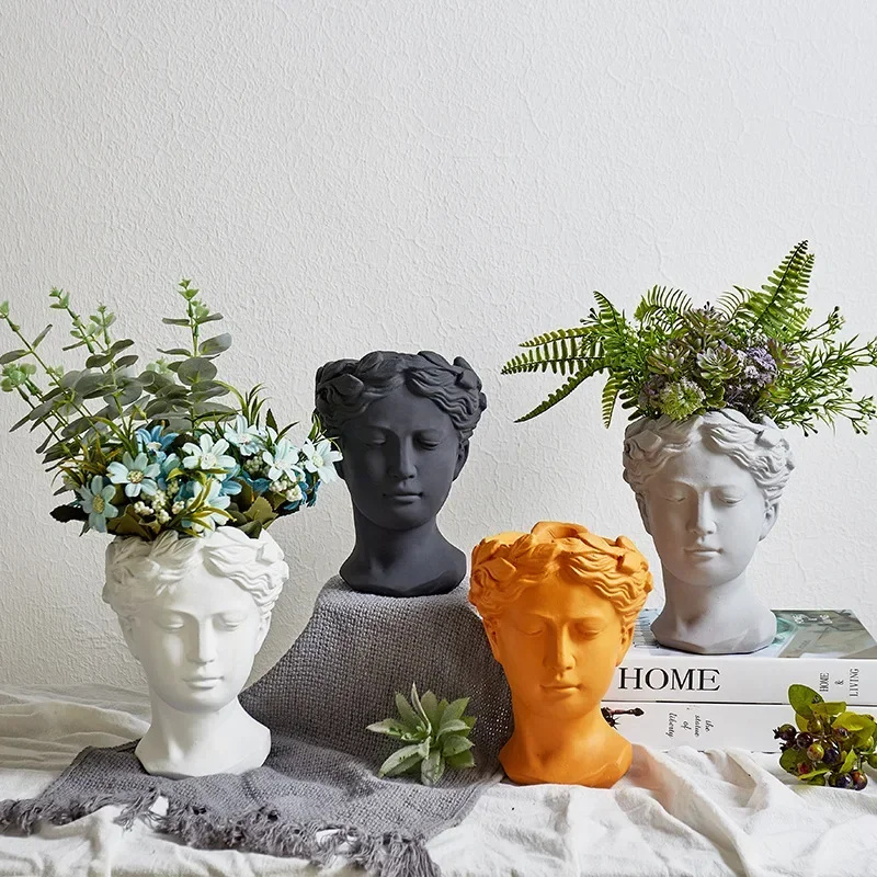 Greek Statue Goddess Flower Pots Head Retro Venus Vase Home Decoration Accessories Ornament Decor Tabletop Decorative