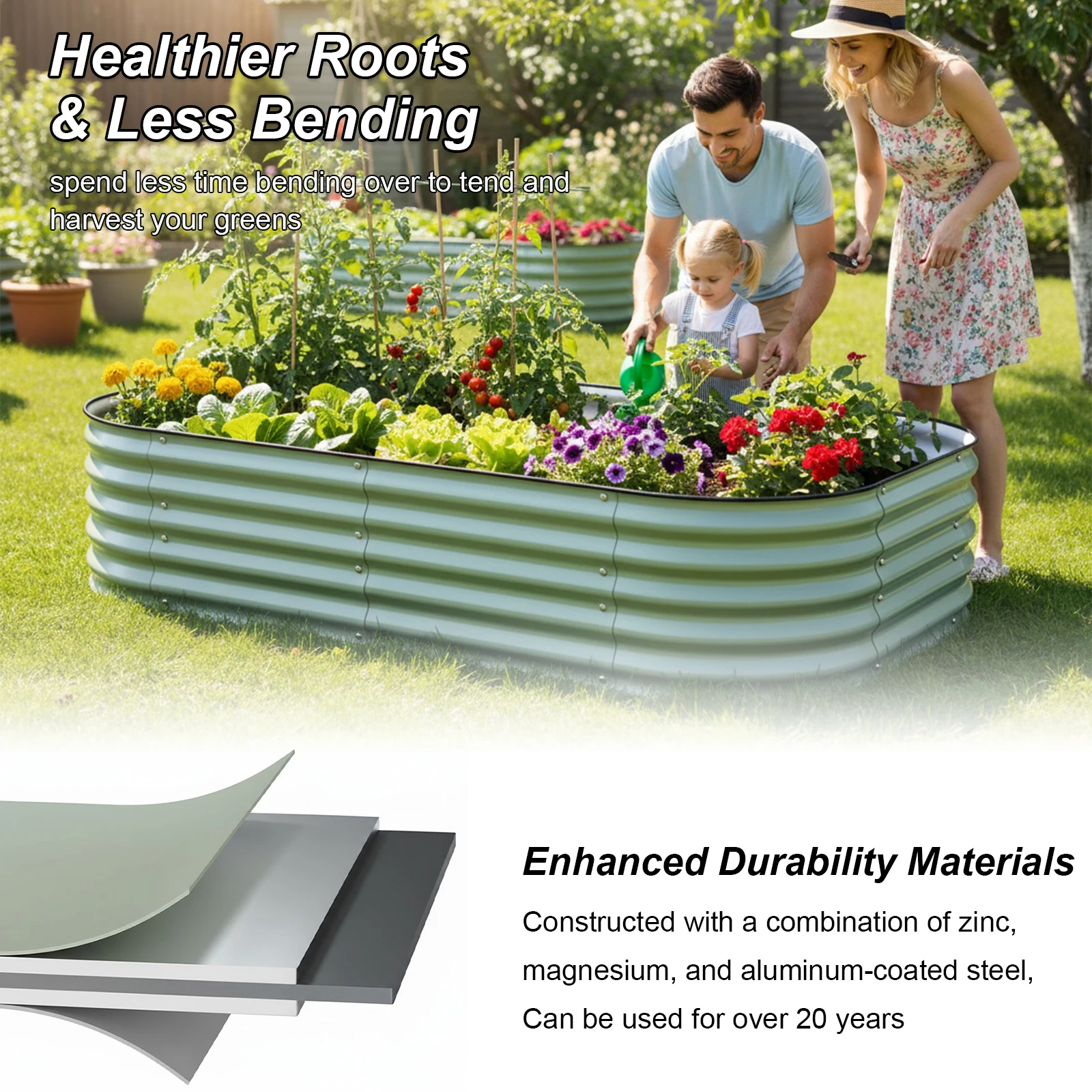 

Raised Garden Bed for Outdoor: Durable Metal Vegetable Plant Container Kit Oval Planter Box for Gardening Flower Trough
