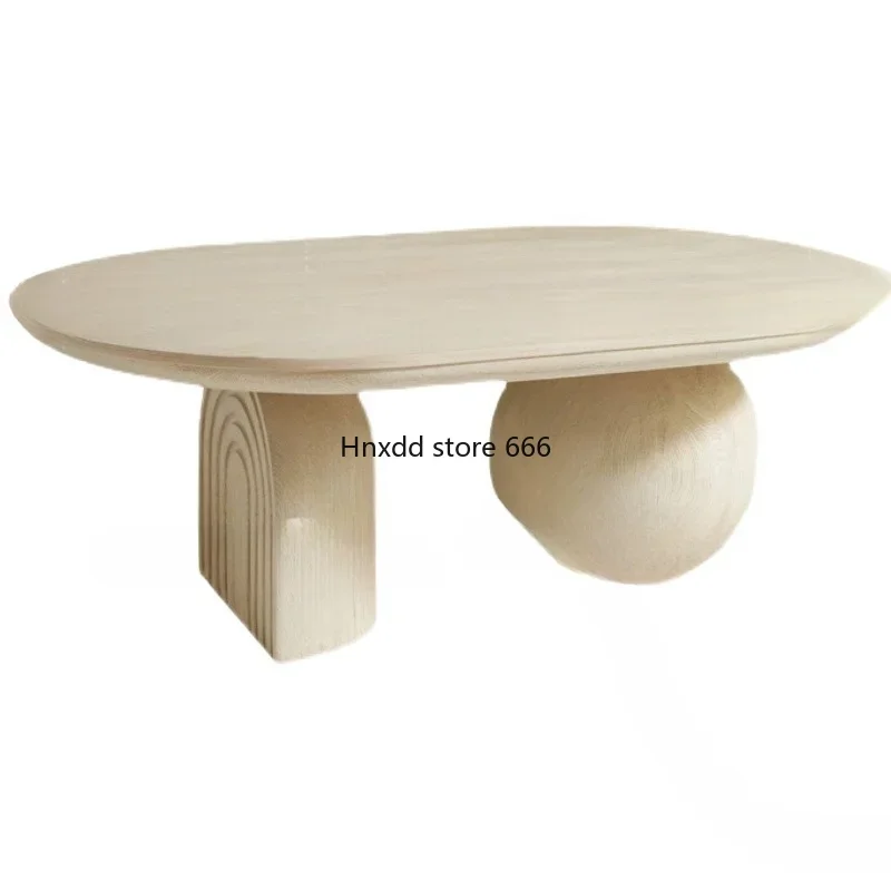 Wabi Sand Wind Oval Coffee Table Small Apartment Oval Solid Wood Tea Table