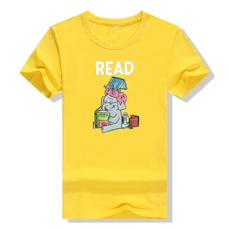 Gifts Schoolwear Clothes Cute Y2k Clothes Graphic Tee Tops Funny Teacher Library Read Book Club Piggie Elephant Pigeons T-Shirt