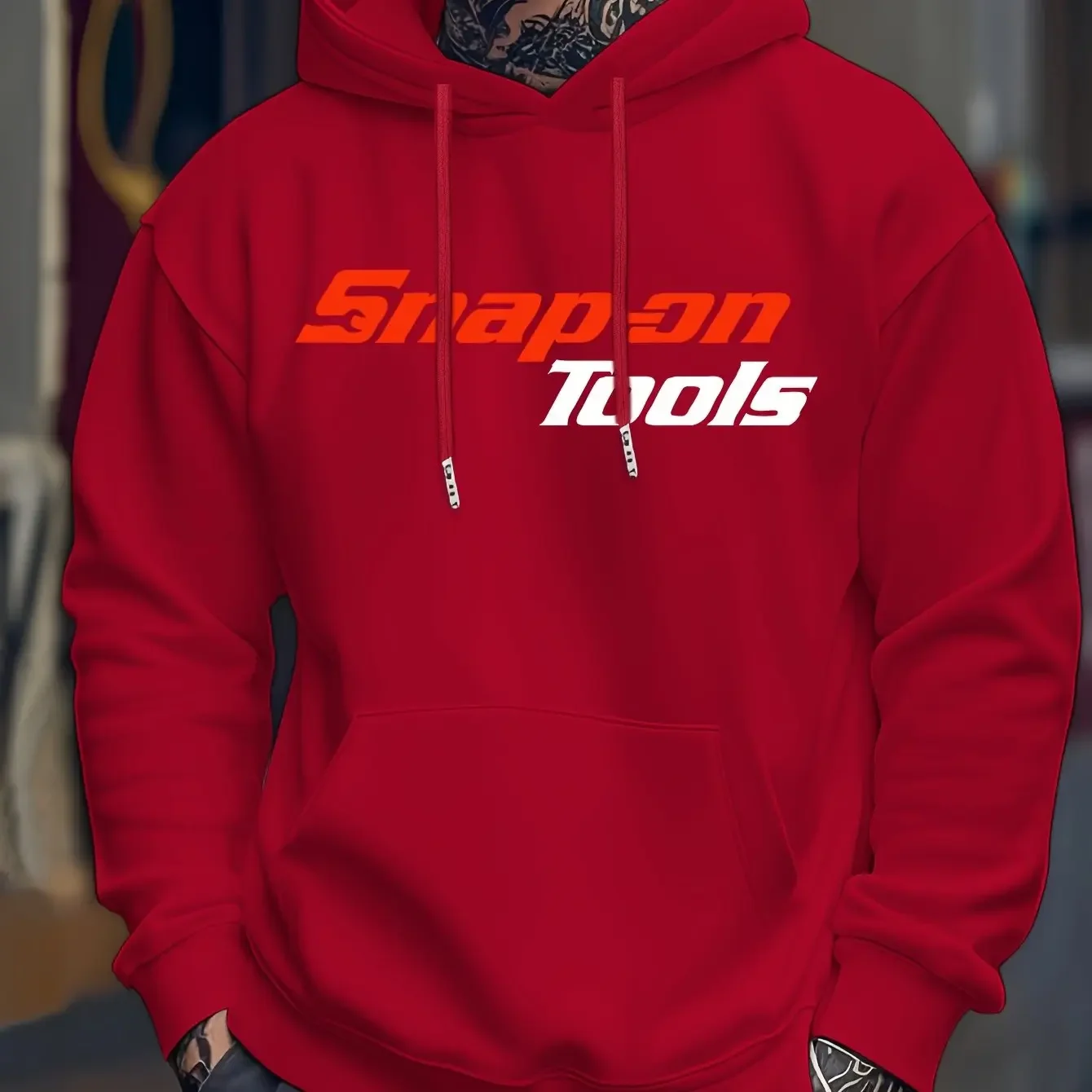 2026 Autumn Winter Men Hooded Sweatshirt, Mechanic Tool Style Front Print Pullover Hoodie Workwear Streetwear Long Sleeve Tops