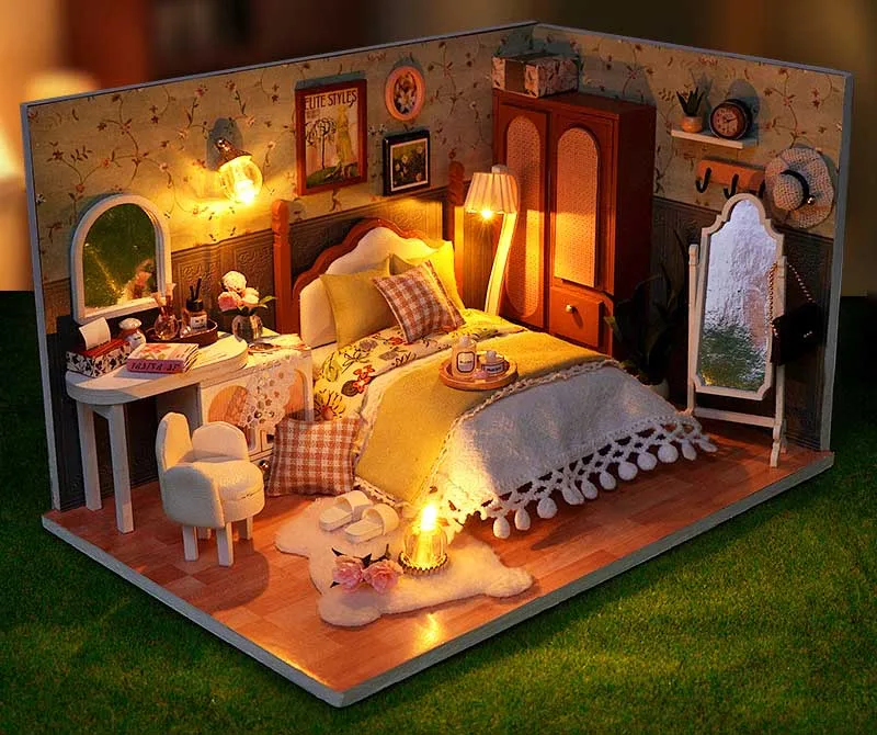 Hölzernes Miniatur-Puppenhaus DIY-Set, Möbelset Handgefertigtes Modellbau-Spielzeug für Kinder Mädchen Geburtstagsgeschenk – Detail 15