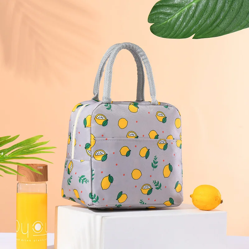 Scatola per il pranzo più fresca stampata al limone borsa per il pranzo in tela di alluminio isolata portatile borse per il pranzo da Picnic per