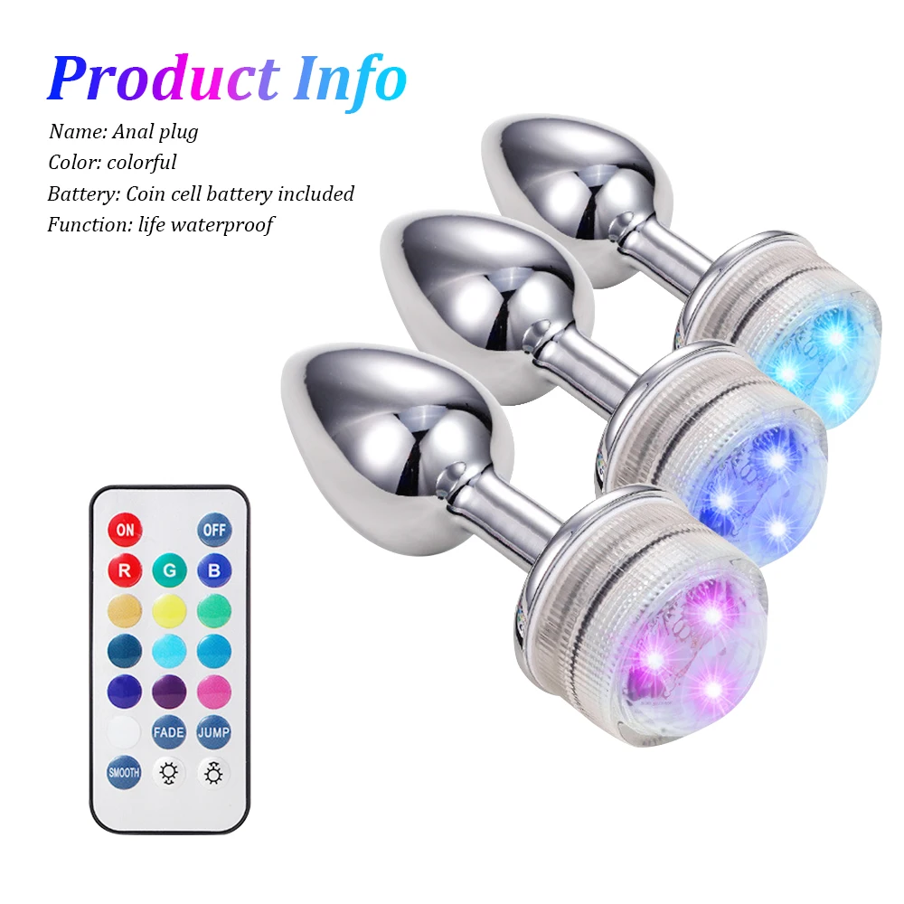 Wireless Remote Control Metal Luminous Anal Plug Prostate Massage Butt Plug with LED Anal Tail Sex Toy Adult Products for Women