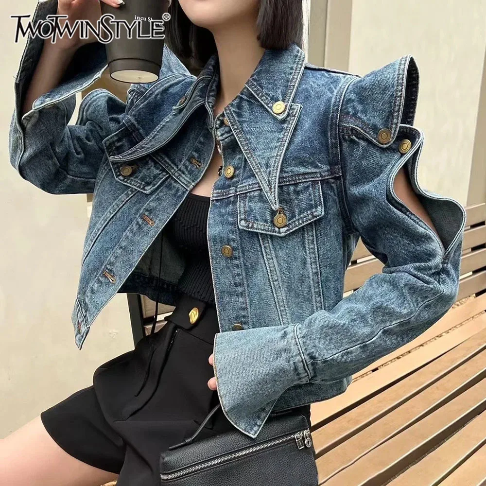 

TWOTWINSTYLE, женские куртки на пуговицах с лацканами и длинными рукавами, лоскутное пальто с карманами, женская модная стильная одежда