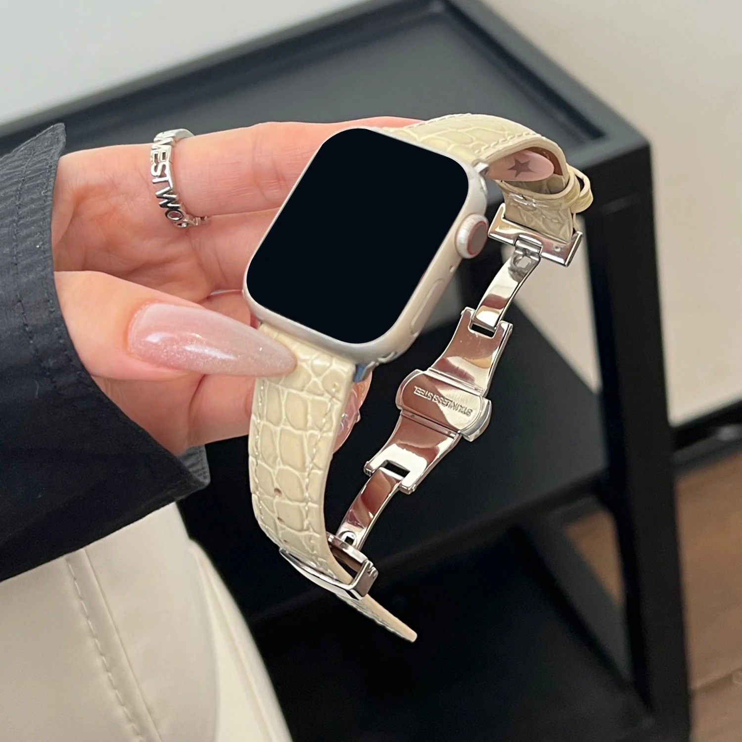 Luksusowy pasek modowy do paska do Apple Watch 49mm Ultra 45mm 42mm 38mm pasek z metalową klamrą pasek IWatch Series 9SE87 — zdjęcie produktu 5