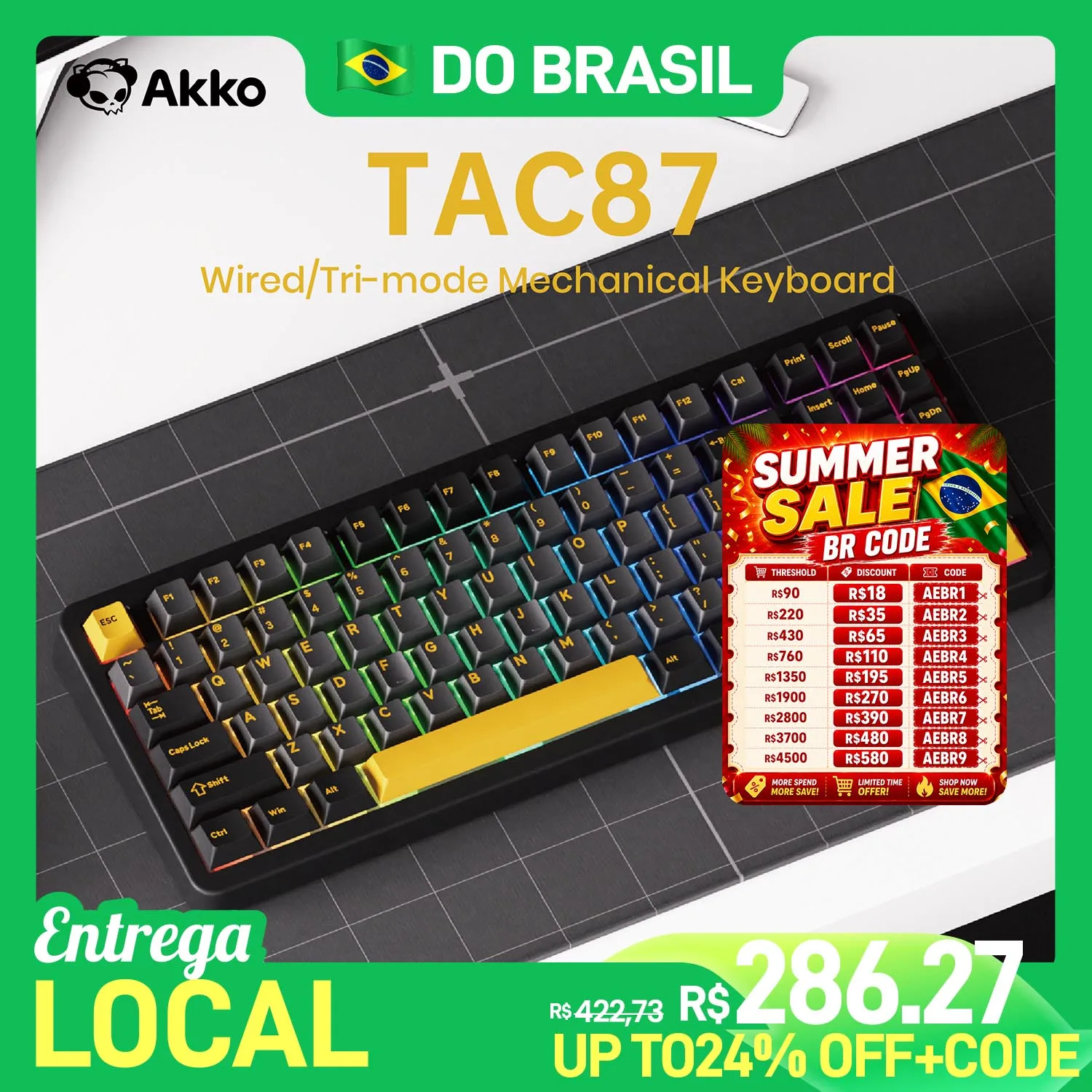 Akko tac87 horizonte teclado mecânico 80% tkl teclas completas 3/5 pinos hot-swap rgb com fio personalizado junta de teclado para jogos