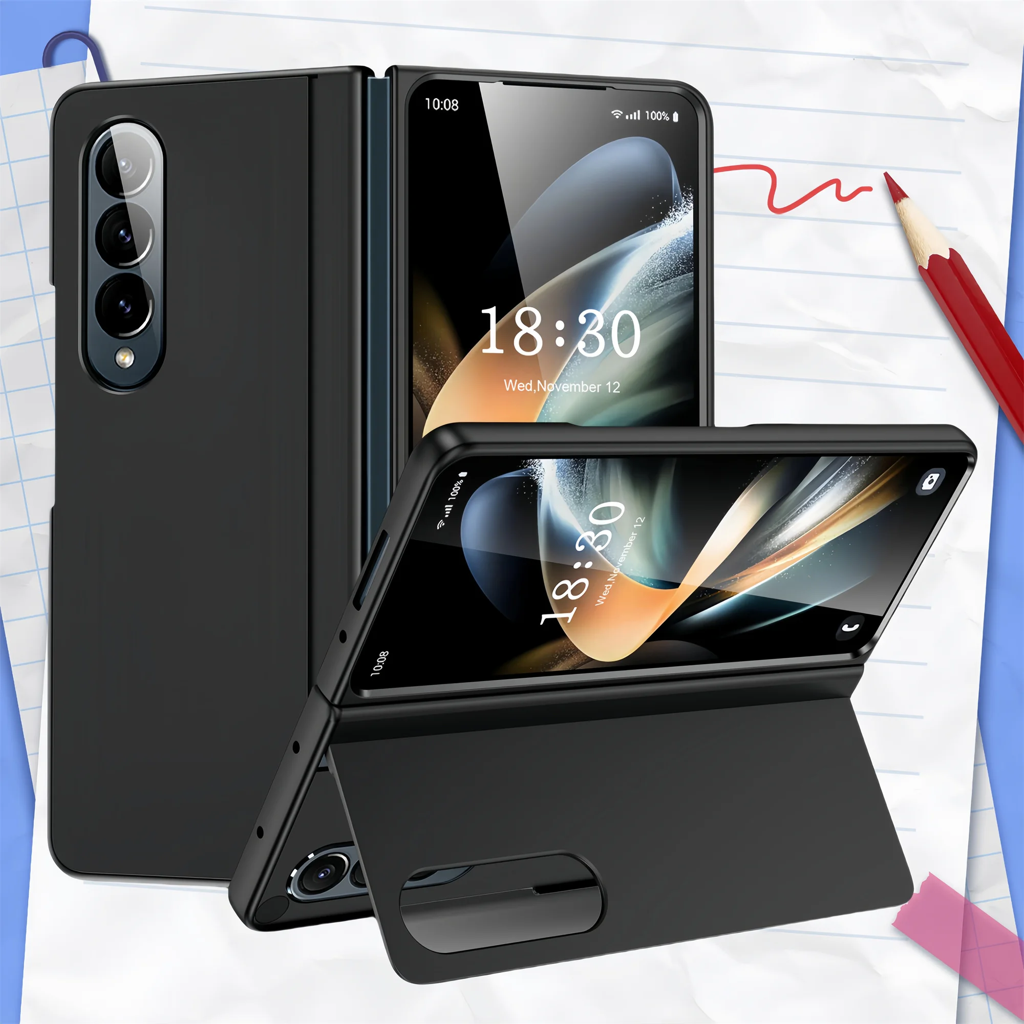 for Samsung Z Fold 6 5 Stand Holder Coque Folding Case for Samsung Galaxy Z Fold 6 5 5G Fold6 Fold5 Black Matte Feeling Cases