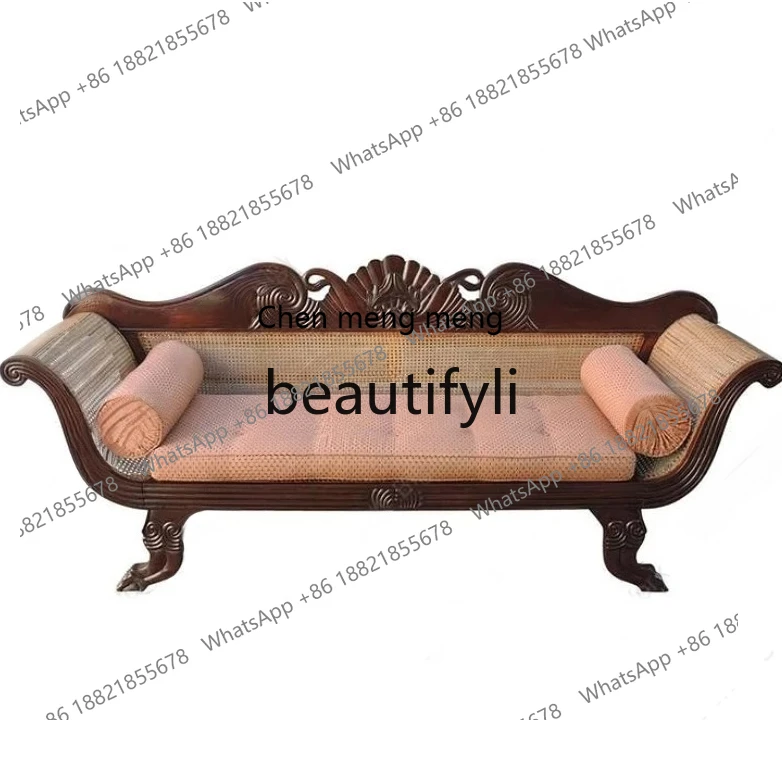 

X Country Solid Wood Sofa Natural Rattan Handmade Carved Double Three-Person Leisure Retro