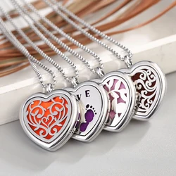 New Aroma Jewelry Love Heart Aromatherapy Necklace Locket Vintage Flower Perfume Essential Oils Diffuser Pendant Necklace Gift