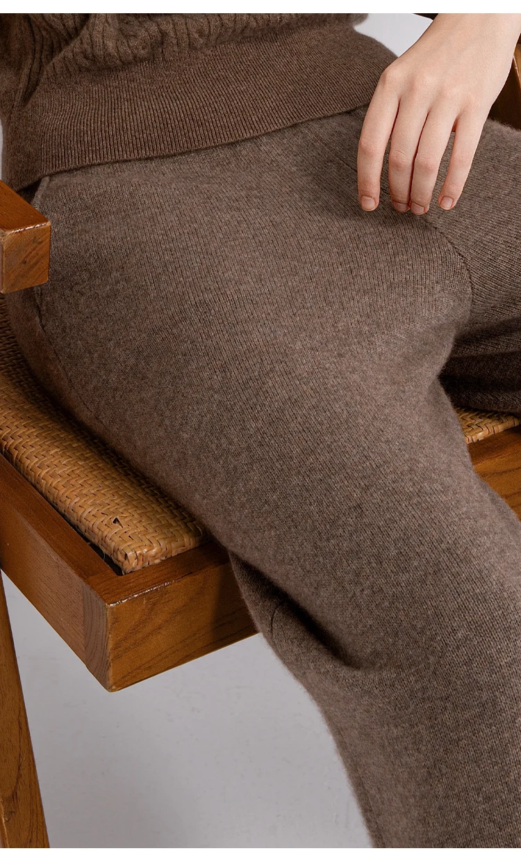 TX862183 Damen-Strickhose mit weitem Bein, Woll-Kaschmir-Mischung, elastischem Bund, gerippten Bündchen, entspannter Schnitt, LP Old Money Early Autumn – Detail 7