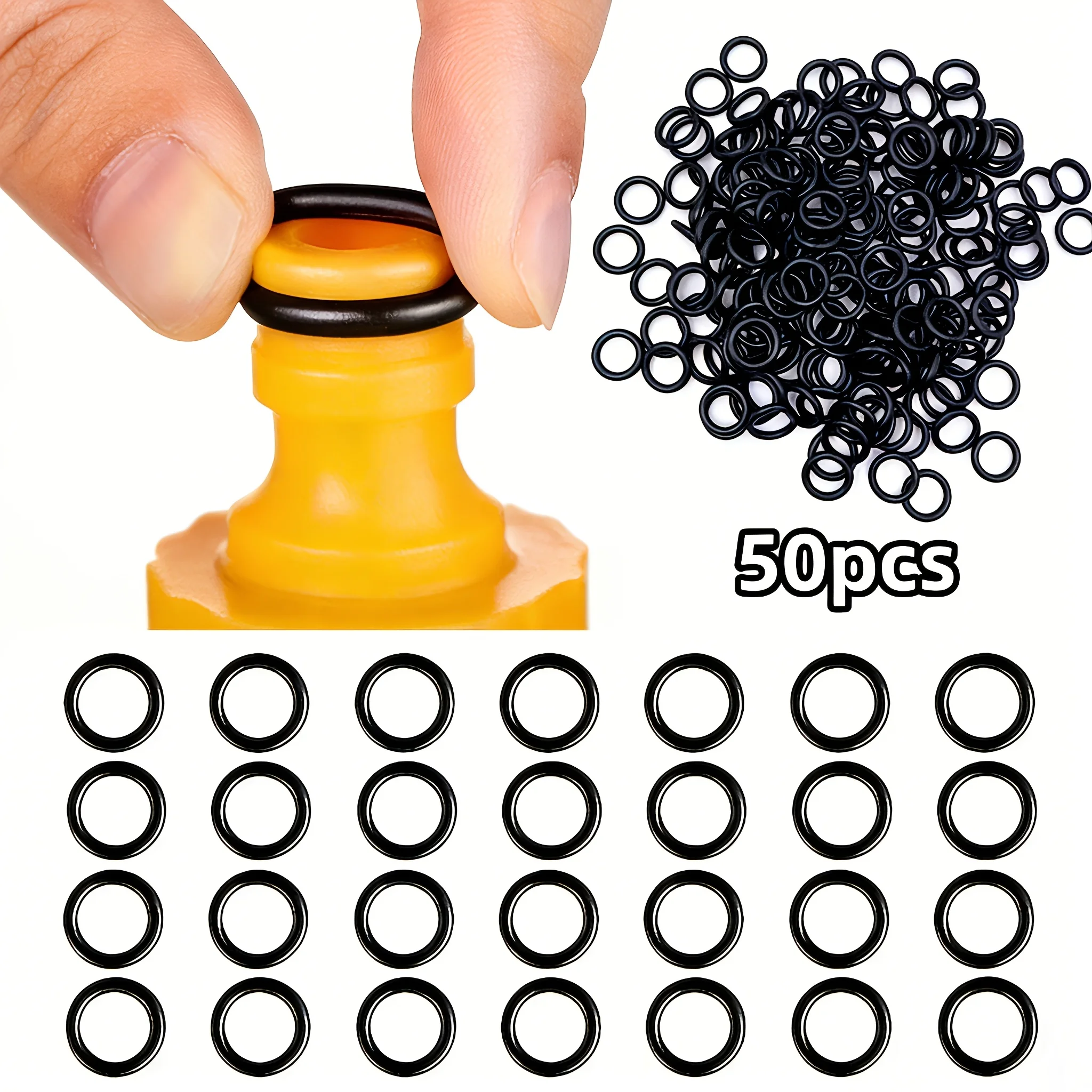 50 Black Rubber O-Ring Seal Set - Made of Durable Synthetic Material, Perfect for Garden Water Pipes and Faucets