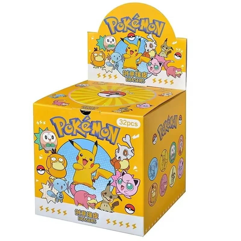 32Pcs Pokemon Pikachu Mystery Eraser Blind Bags Surprise Collectible Erasers Cute Cartoon Stationery for Student Prizes Toy