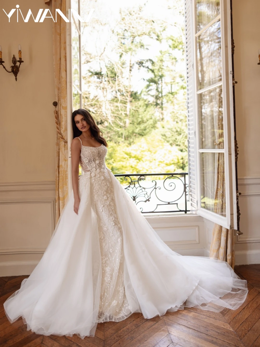 ذيل قابل للانفصال مطرز حورية البحر فستان زفاف طويل حالمة ثلاثية الأبعاد زهرة رقيقة الأشرطة فستان زفاف 2026 فساتين مخصصة للعروس #1