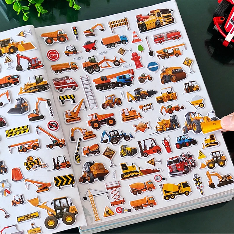 10 Mixed Packs Kids Stickers Puffy Bulk Stickers for Girl Boy Birthday Gift Scrapbooking Cartoon Engineering Vehicle Stickers